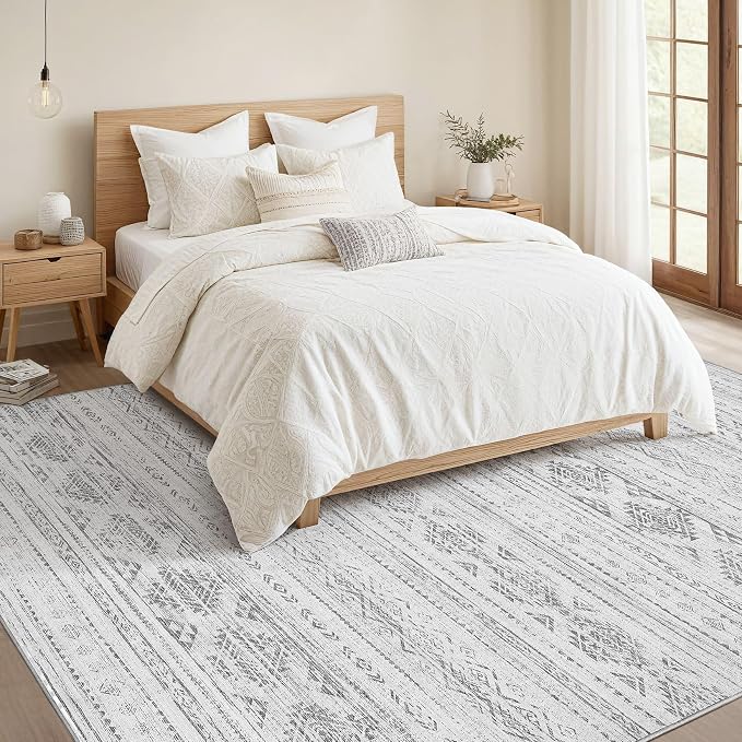Nakagishi 9x12 Area Rug Living Room: Washable Boho Large Neutral Soft Farmhouse - Image 6