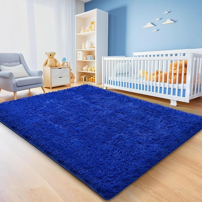 Blue Shag Area Rug for Bedroom, 4x6 Fluffy Shaggy Rugs for Living Room Boys - Image 3