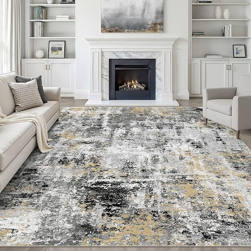 7x9 Area Rug Living Room: Washable Large Abstract Neutral Modern Soft Rug Stain by LOONGRUG