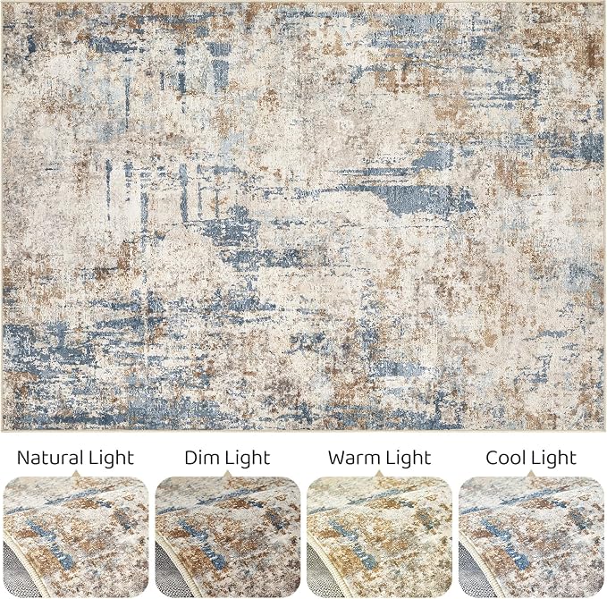 12x15 Area Rug Washable Rugs: Living Room Large Abstract Modern Soft Stain - Image 9