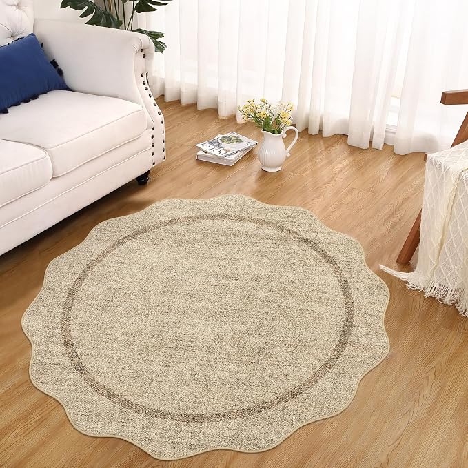 GarveeHome Scalloped Round Area Rugs, Washable Small Round Rug 3ft Non-Slip - Image 8