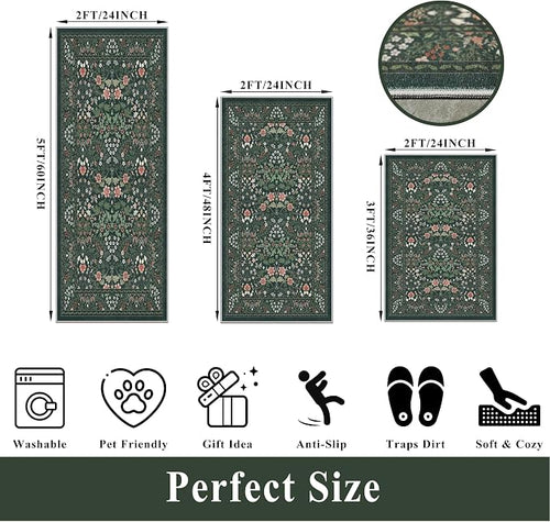 3 Piece Kitchen Rug Set, Washable Non-Slip Kitchen Mats - Image 2