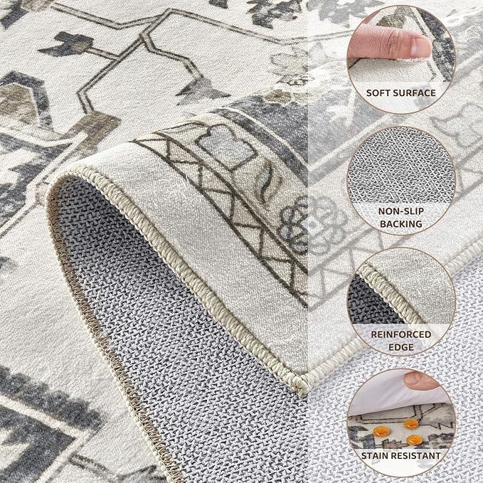 7x9 Washable Area Rugs for Living Room, Large Rug Non Slip Backing Vintage - Image 8