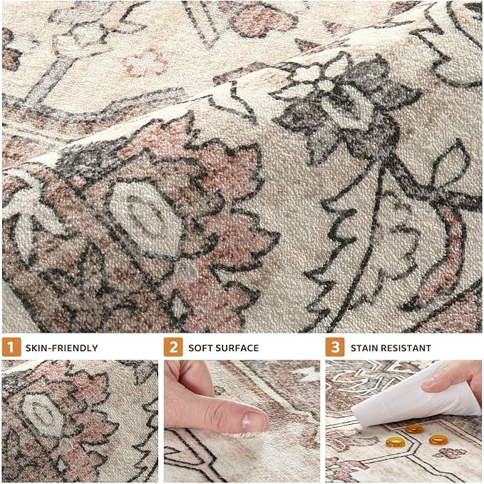 5x7 Area Rugs Living Room: Washable Vintage Rug Large Non-Slip Stain Resistant - Image 9