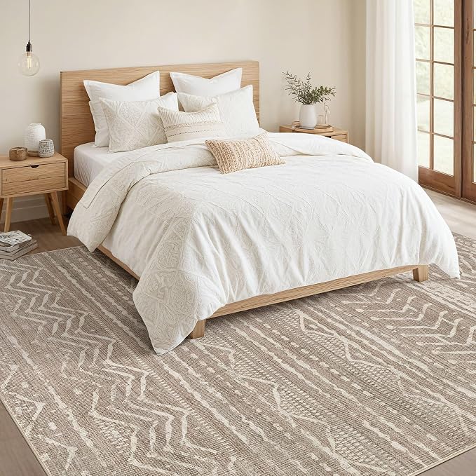 Nakagishi 9x12 Area Rug Living Room: Washable Boho Large Neutral Modern Soft - Image 5