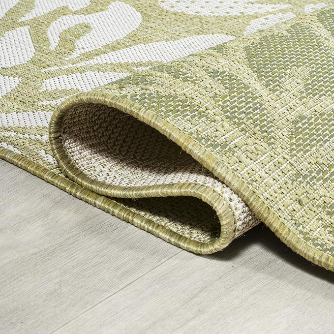 JONATHAN Y Floral Textured Weave Indoor Outdoor Runner Rug 2X10 Green/Cream - Image 5