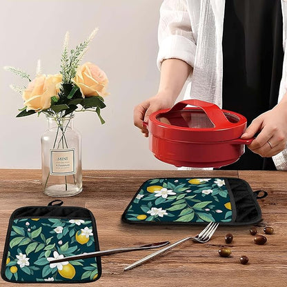 Dark Green Lemon Floral Pot Holders - Image 5