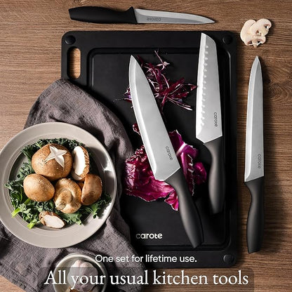 CAROTE Knife Set, Rustproof Stainless Steel 5 Kitchen Knife Set, Plain Black - Image 7