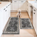 Kitchen Rugs Set of 2 Washable Non Slip – Soft Low Pile Boho Floral Decorative by BYYVOORugsforYourHome
