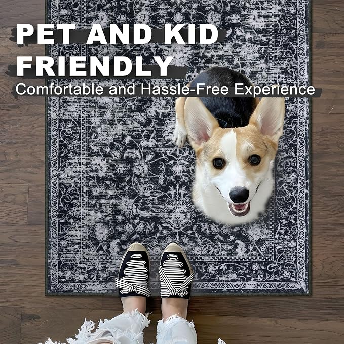KILOCOCO Hallway Runner 2x7 Rug Runner Printed Vintage Floral Washable Kitchen - Image 4