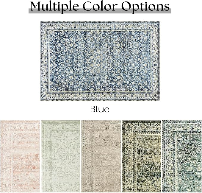 Large Area Rug for Living Room Vintage Blue Non Slip Washable Rugs 9x12 Neutral - Image 6