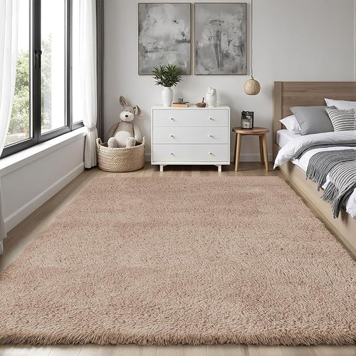 Area Rug for Living Room Bedroom: 4x6 Camel Soft Fluffy Shag Upgrade Non-Slip - Image 2