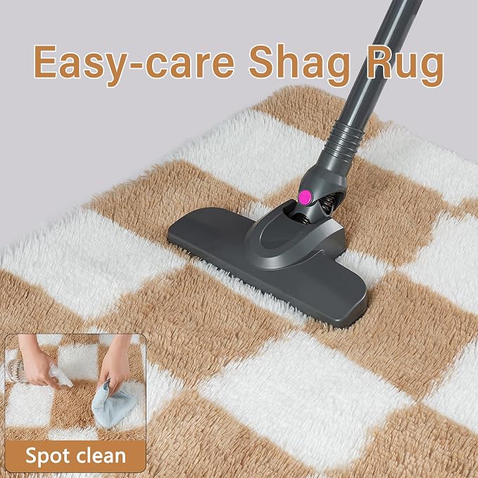 PureCozy 4x6 Area Rugs for Kids Room Brown Soft Shag Checkered Rug Modern - Image 7