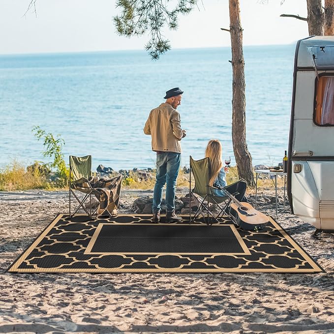 GENIMO Outdoor Rug 9' x 12' Patio Waterproof, Foldable Reversible Plastic Straw - Image 2