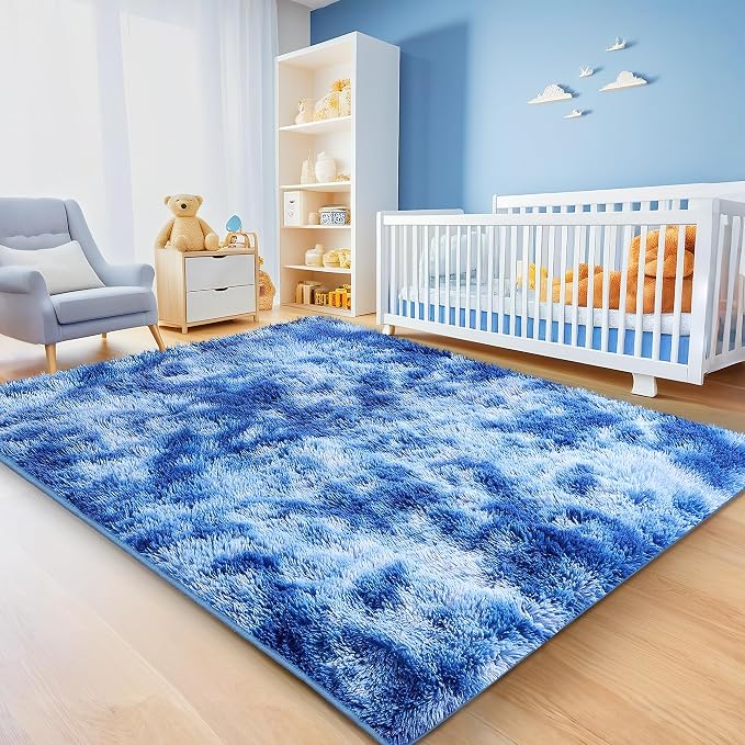 6x9 Area Rugs for Living Room, Tie-Dyed Blue Large Fluffy Shag Rug for Bedroom - Image 4