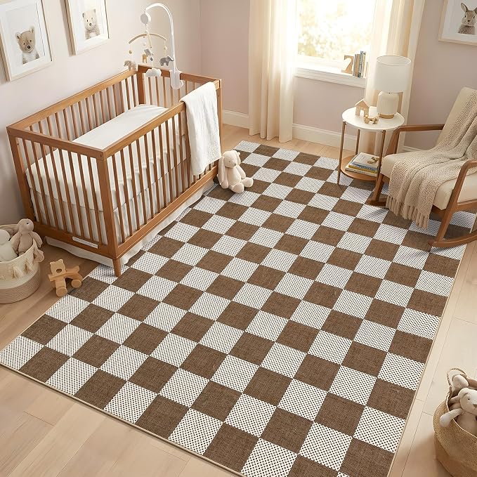 GarveeHome Checkered Terracotta Brown 4x6 Washable Rug Geometric Diamond Dot by GarveeHome