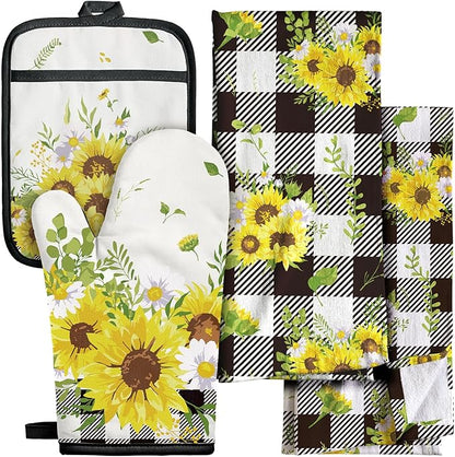 Miss Adola 270 GSM Cotton Kitchen Towels, Oven Mitt and Pot Holder by MissAdola