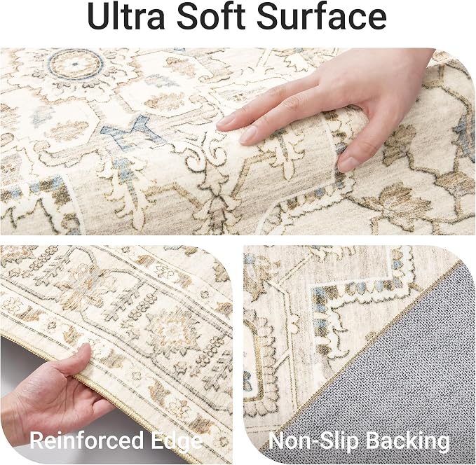 befbee 6x9 Area Rug for Living Rooms, Stain Resistant Neutral Washable Rugs for - Image 3