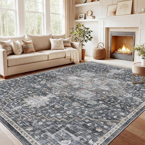 AMADA HOMEFURNISHING 8x10 Washable Area Rug, Low-Profile Large Area Rug by AMADAHOMEFURNISHING