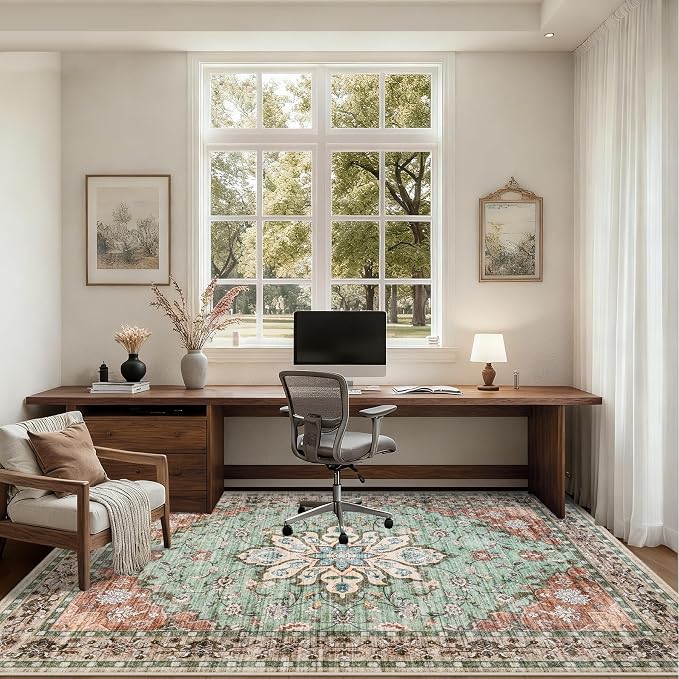 Area Rugs 9x12 Living Room Rug: Washable Rug Soft Vintage Distressed Floral - Image 6