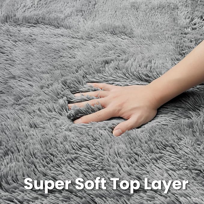 Light Gray Round Fluffy Rug 6ft Plush Fuzzy Shaggy Carpet, Soft Rugs - Image 6