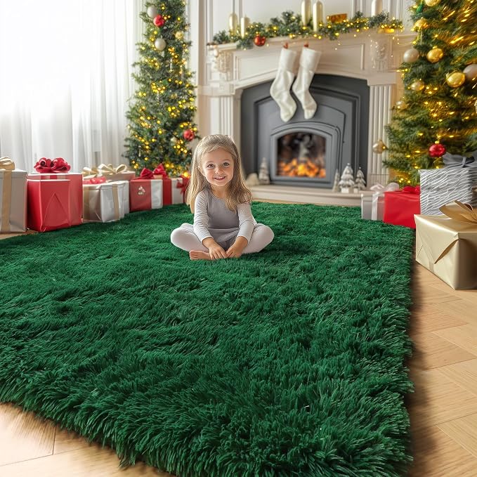 Amdrebio Dark Green Large Living Room Rug 6x9, Fluffy Area Rugs - Image 5