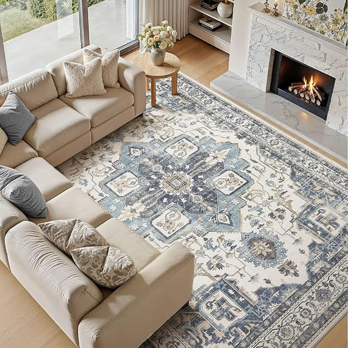 10x14 Area Rugs for Living Room, Washable Non Slip Vintage Distressed Stain - Image 2