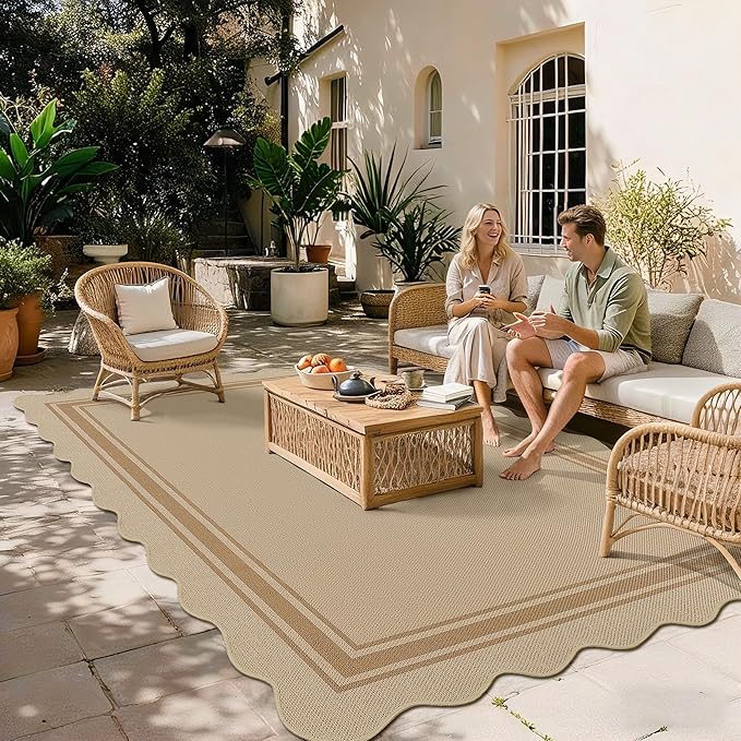6x9 Scalloped Rug Easy Jute Washable Outdoor Patio Rug - Image 3