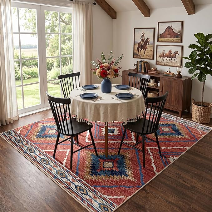 BESTSWEETIE Area Rug 6x6 Rug Machine Washable Non-Slip Low Pile Print Pattern - Image 2