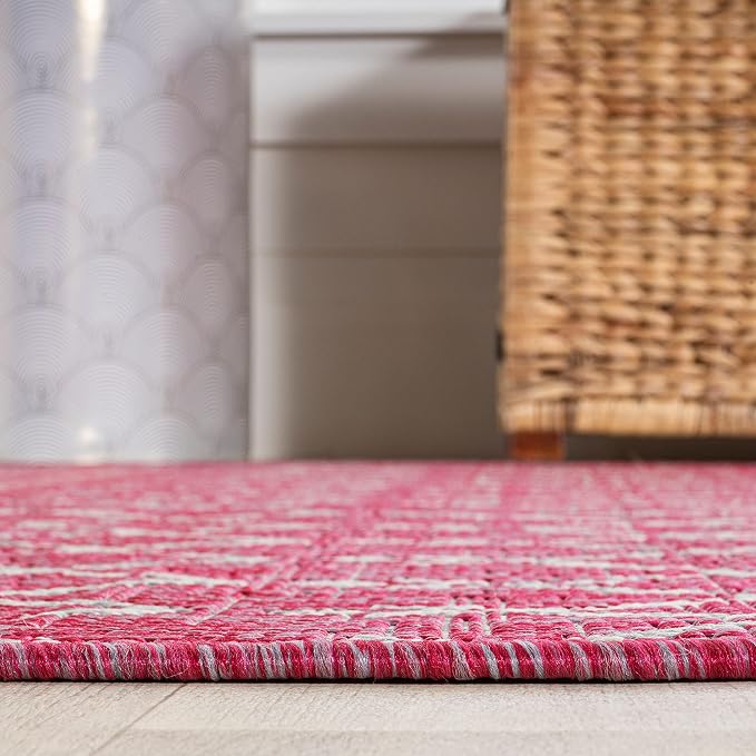 JONATHAN Y Moroccan Geometric Indoor Outdoor Runner Rug 2X8 Fuchsia/Light Gray - Image 4
