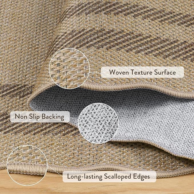 LIVEBOX Scalloped Washable 8x10 Rug, Easy Jute Tan Rug - Image 5