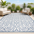 JONATHAN Y Vintage Filigree Indoor Outdoor Area Rug 9X12 Blue/Cream, Madrid by JONATHANY