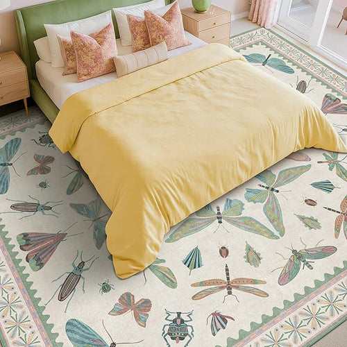 7x9 Green Butterfly Rugs for Kids Bedroom by HazoHaus
