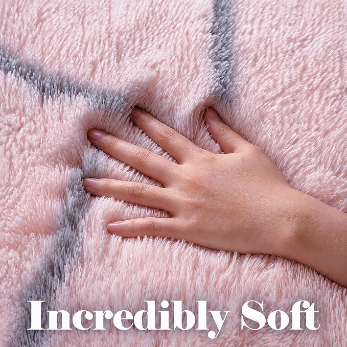 ONASAR 7x9 Area Rugs for Living Room Bedroom, Large Fluffy Pink and Grey Throw - Image 2