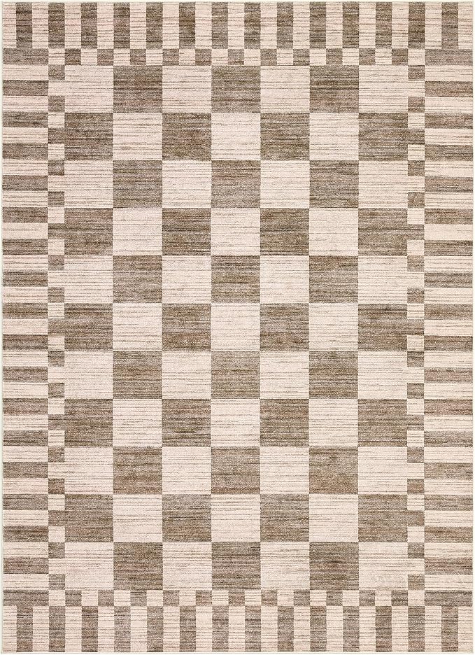 GarveeHome 8×10 Area Rugs for Living Room, Modern Brown Checkered Rug, - Image 4