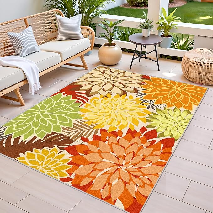 Colorful 6x9 Outdoor Area Rug Washable Multicolored Patio Rug Tropical - Image 3