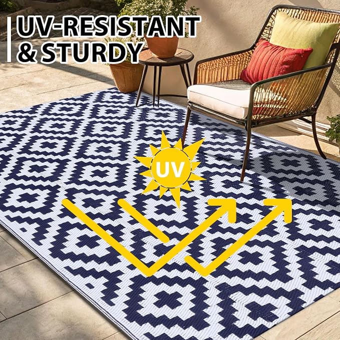 Smiry Waterproof Outdoor Rug 5x8 ft, Reversible Plastic Straw Patio Camping Rugs - Image 4