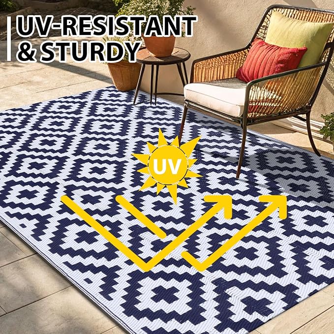 Smiry Waterproof Outdoor Rug 10X14 ft, Reversible Plastic Straw Patio Camping - Image 4