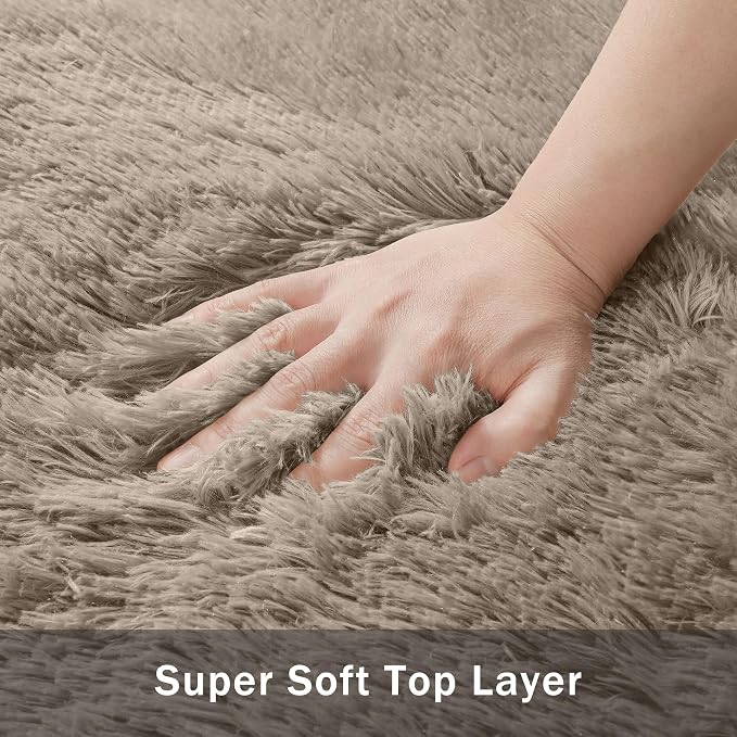 8x10 Area Rug for Living Room:Ultra Soft Fluffy Shag Grey Camel Rugs, Large - Image 8