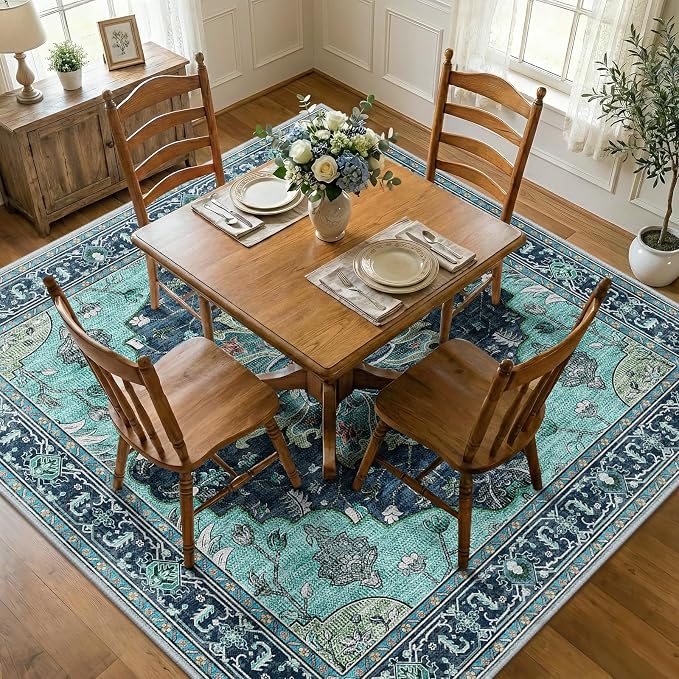 RELEANY Area Rugs Square 8ft Washable Non-Slip, Floral Vintage Distress - Image 2