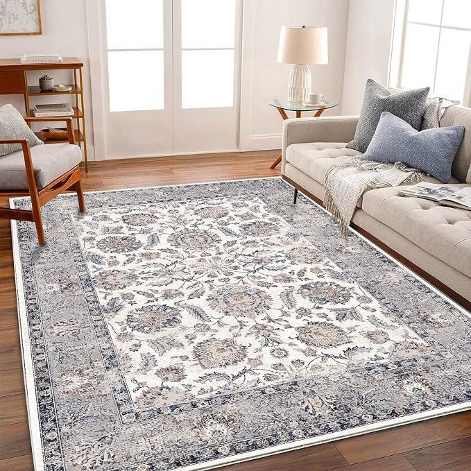 CHAMPLANT Washable Area Rug 5x7 Retro Boho Chic Medallion Distressed Design - Image 2