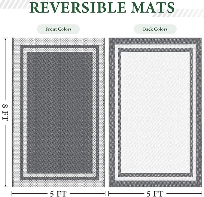 HappyTrends Outdoor Rug Reversible Portable Plastic Straw Camping Rugs - Image 2