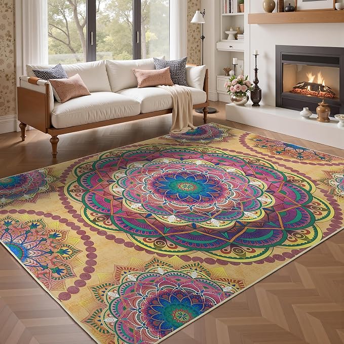 Arenarug Meditation Indoor Outdoor Rug 8x10 ft Mandala Pattern Rug Boho Style - Image 2