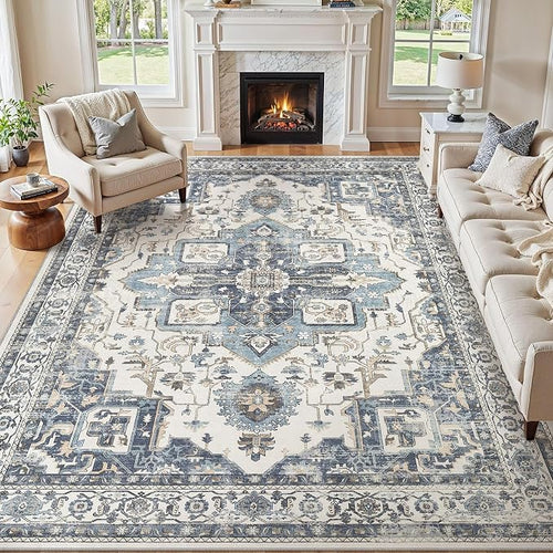 10x14 Area Rugs for Living Room, Washable Non Slip Vintage Distressed Stain by JessibouAreaRug