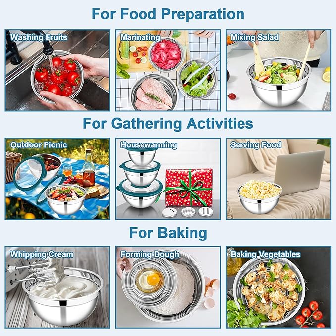 E-far Mixing Bowls with Lids and Graters, Stainless Steel Salad Mixing Bowl - Image 5