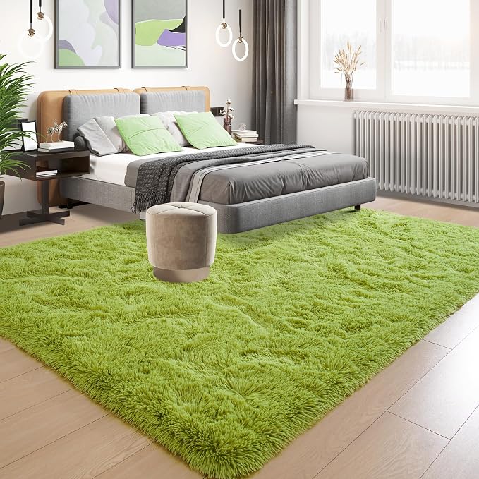 Tepook Fluffy Grass Green Rugs for Living Room Bedroom, 9x12 Soft Area Rug Moss - Image 3