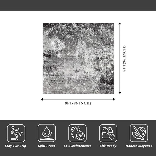 8x8 Square Living Room Area Rug – Washable Modern Neutral Abstract Indoor Rug - Image 2