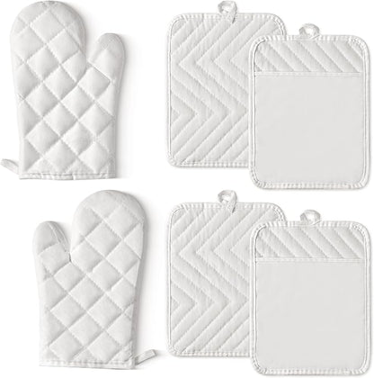 GROBRO7 6Pcs Cotton Oven Mitts and Pot Holders Set Heat Resistant Hot Pads by GROBRO7