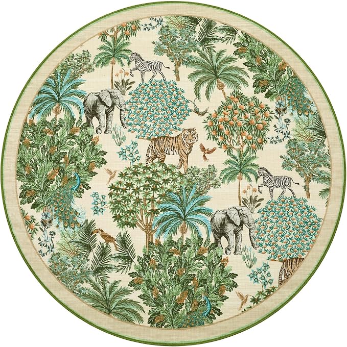 GarveeHome Jungle Round Washable Rugs 4ft Non-Slip Soft Round Rug - Image 4