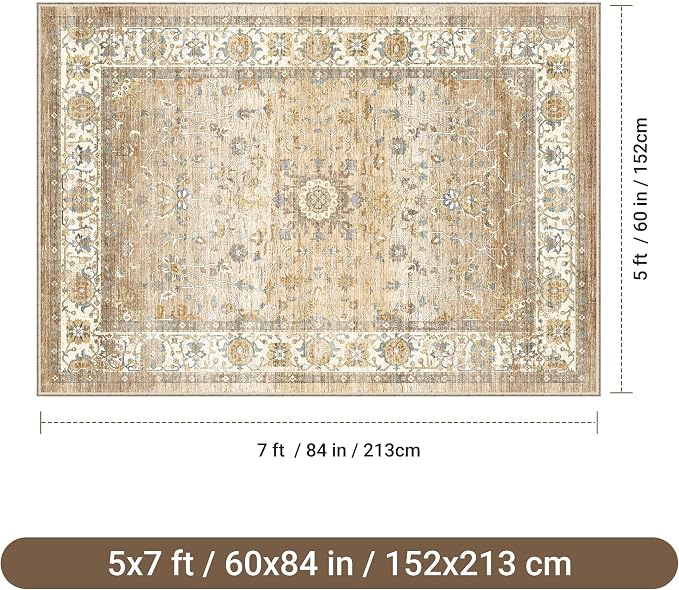 befbee 5x7 Area Rugs for Living Room, Stain Resistant Washable Rug, Non-Slip - Image 2